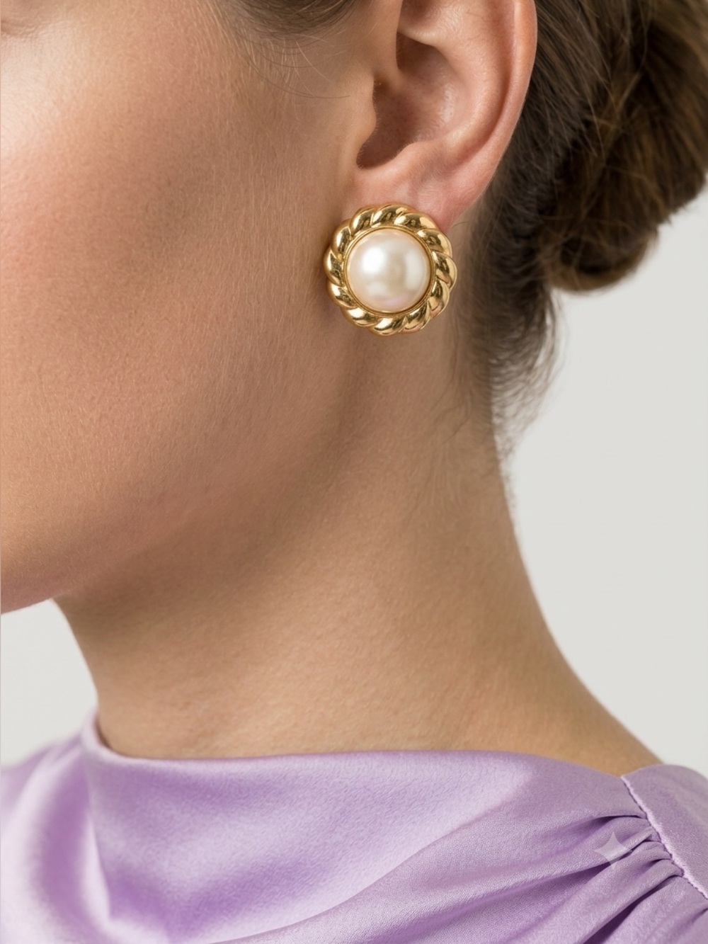 Vintage Faux Pearl Earrings | Gold Rope Frame 80s 90s Style